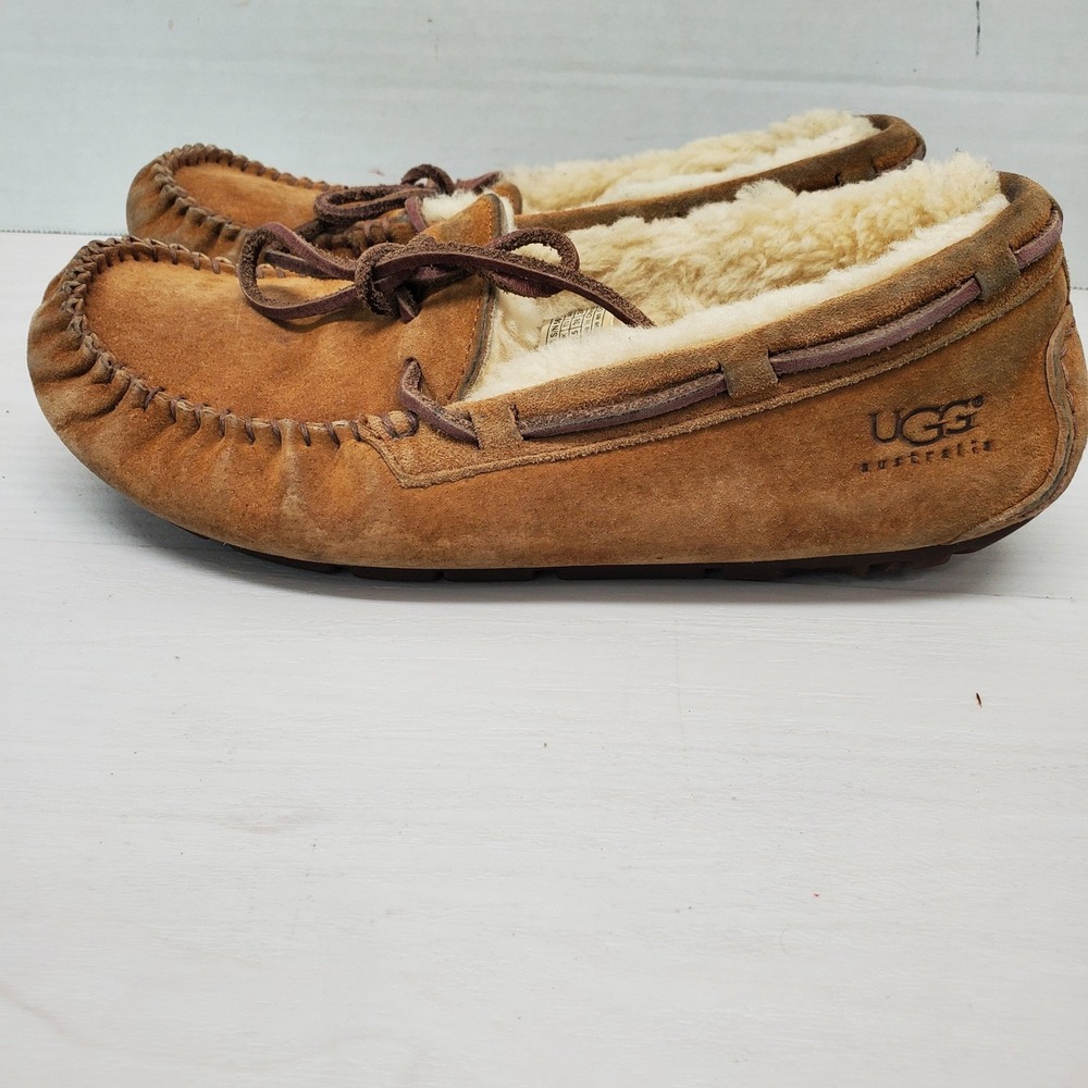UGG Australia Ansley Moccasin Slippers Womens Size 7 Suede Leather Lined Loafers - Picture 3 of 16